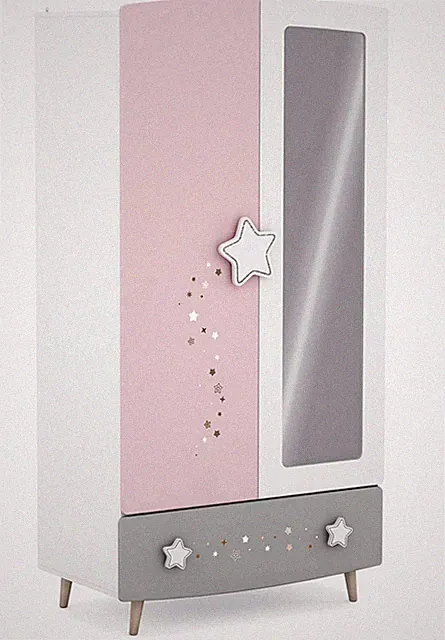 Kleiderschrank Himmelssterne #441 rosa/weiß Echtolz + MDF Mädchen Kinderzimmer