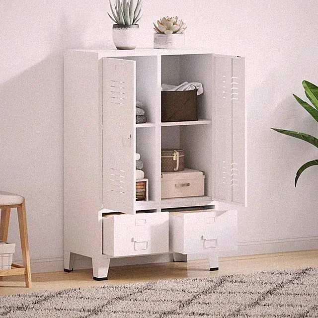 Kleiderschrank Industrie-Stil Weiß Stahl 67x35x107 cm