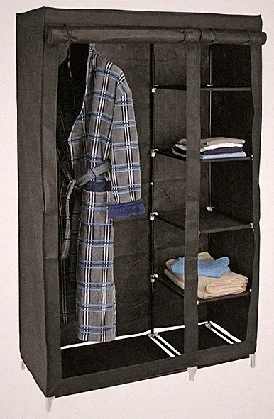 Kleiderschrank Kleider-Schrank Kleiderstange Wardrobe m. 5 Ablagefächern schwarz
