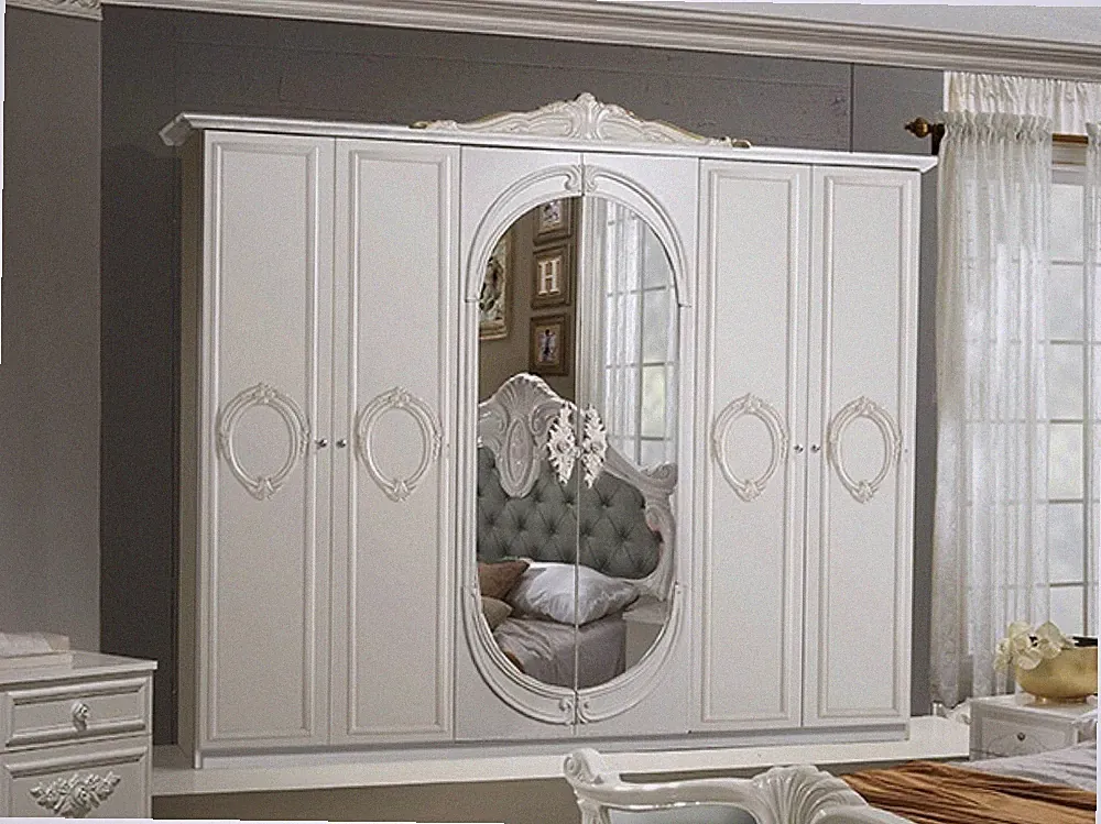 Kleiderschrank Letizia 6 trg Weiss beige Barock Design