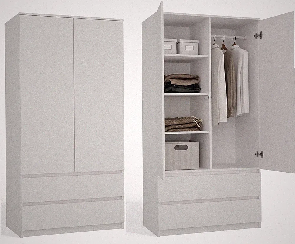 Kleiderschrank MALWA SS-90 Weiß 2 Türen 2 Schubladen 90 cm