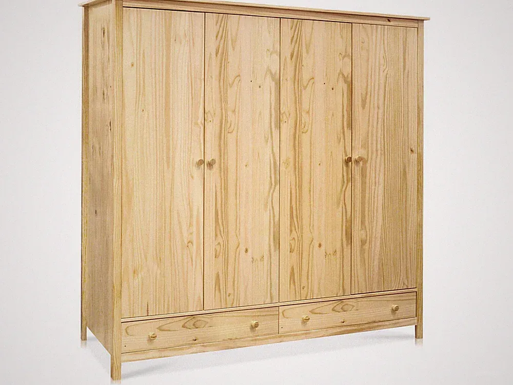Kleiderschrank Massivholzschrank 4-türiger Schrank TOBINO Kiefer natur 4T 2SK