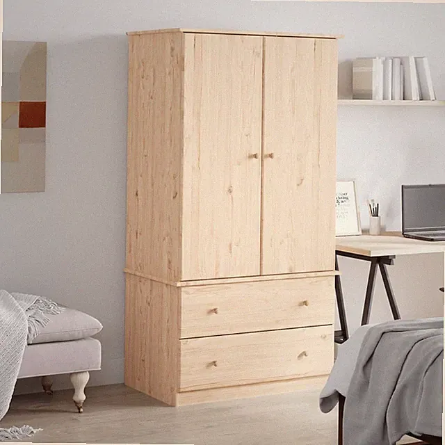 Kleiderschrank Mehrzweckschrank 2-türig mit Kleiderstange und 2 Schubladen
