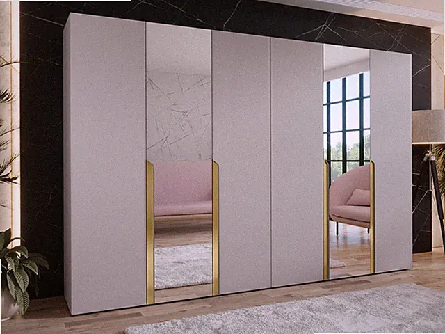 Kleiderschrank Mila II 300 cm mit 6 Türen, Mit Frontspiegel Kollektion