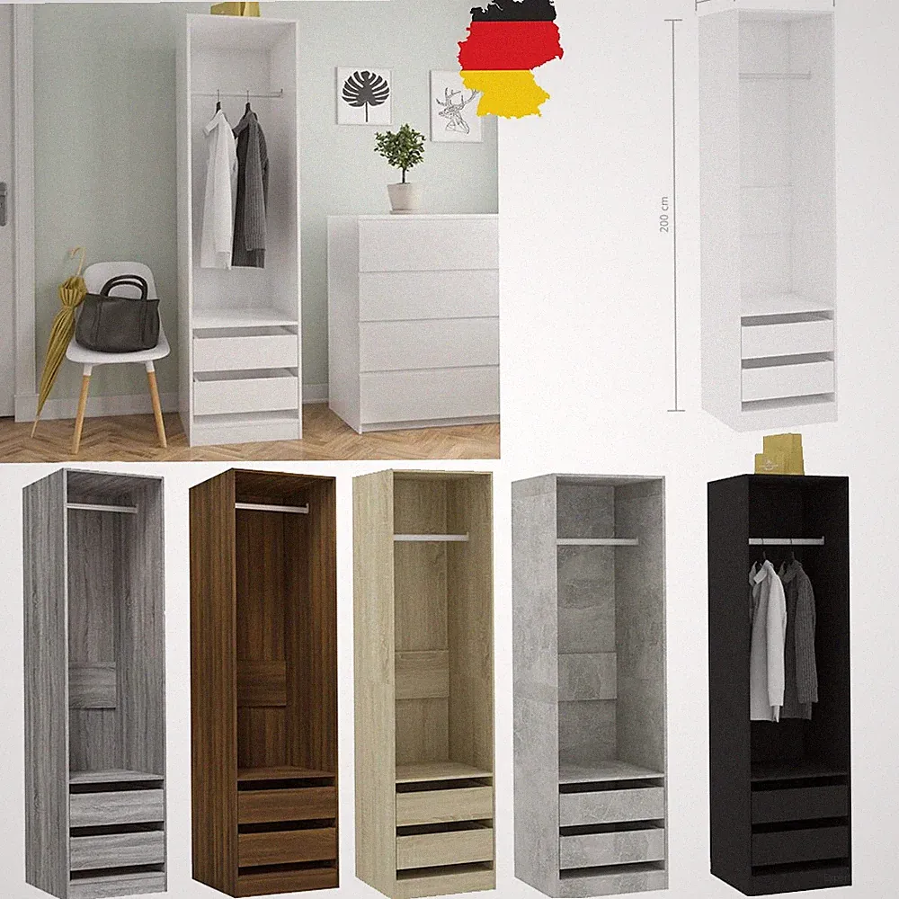 Kleiderschrank mit 2 Schubladen Holz Kleiderständer Flurschrank Hochschrank