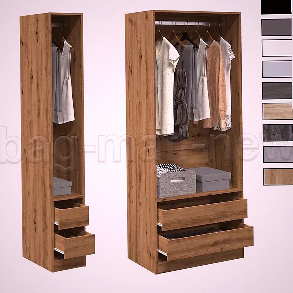 Kleiderschrank mit 2 Schubladen Offen Garderoben Schrank (30-100)x80x200cm