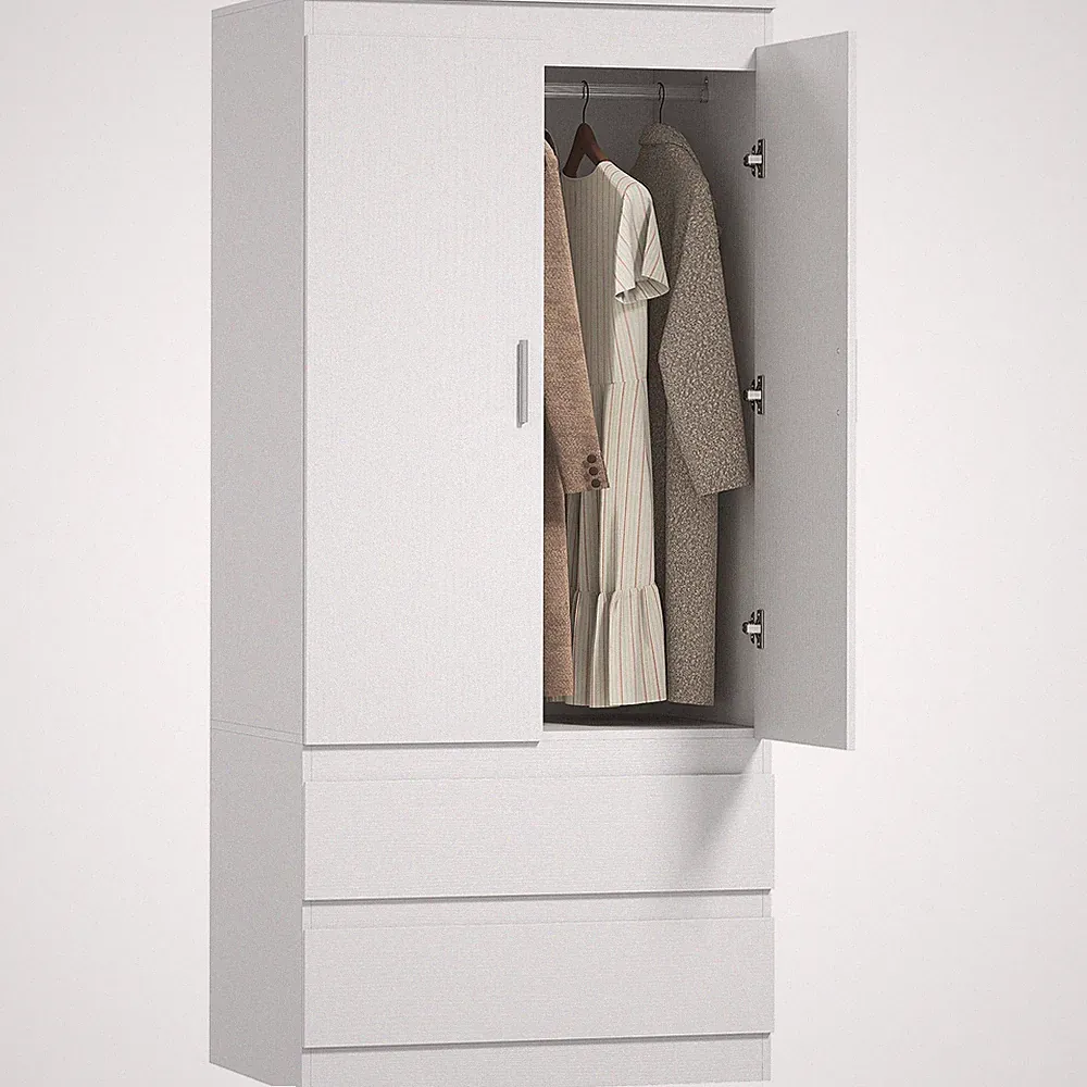 Kleiderschrank mit 2 Soft-Close-Türen Garderobenschrank mit 2 Schubladen Weiß