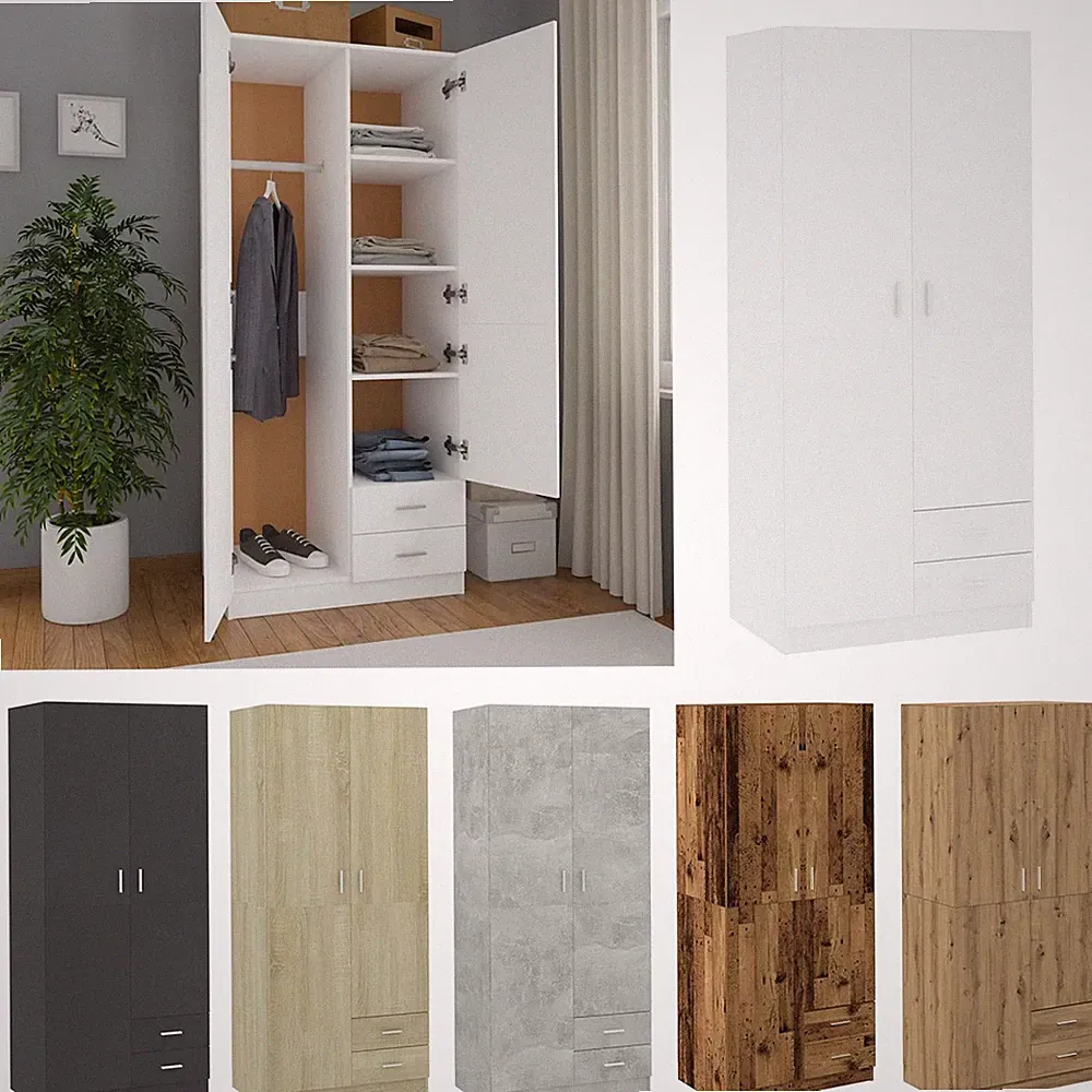 Kleiderschrank mit 2 Türen 2 Schubladen Garderobenschrank Garderobe 80x52x180cm