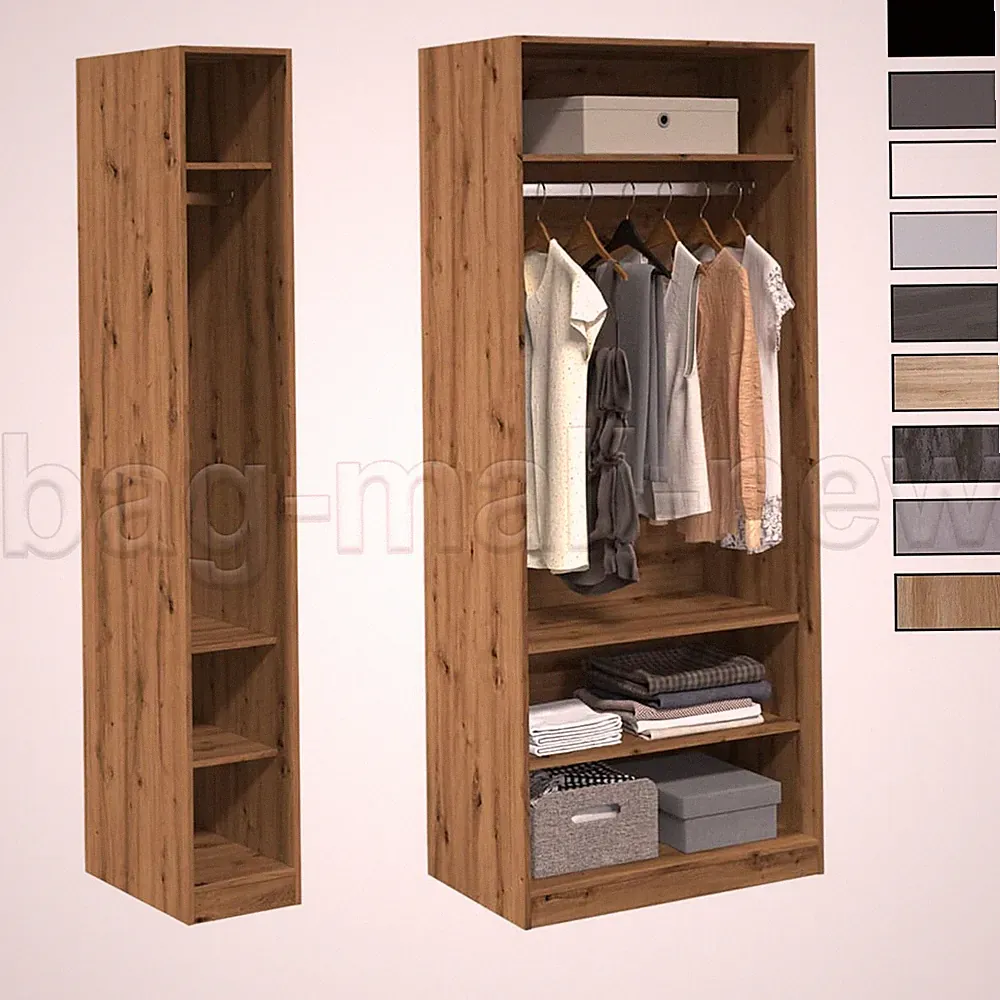 Kleiderschrank mit 3 Einlegeböden Offen Garderoben Schrank (30-100)x80x200cm