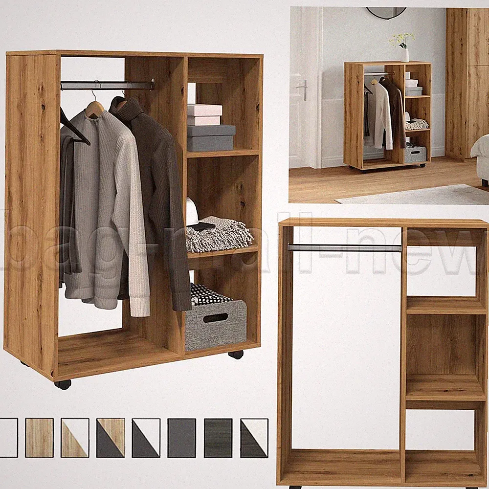 Kleiderschrank mit Rollen Stangen Offen Garderobe Garderobenschrank 80x40x110cm