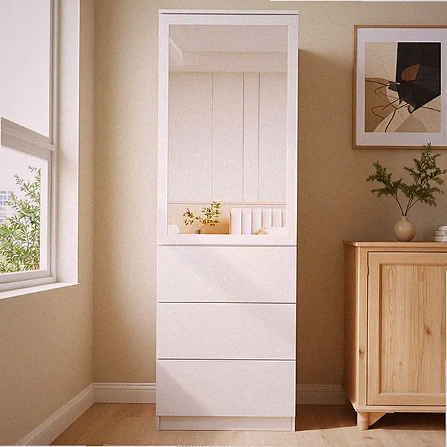 Kleiderschrank mit Spiegel Mehrzweckschrank mit 3 Einlegeböden & 3 Schubladen