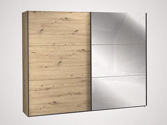 Kleiderschrank mit Spiegel Schwebetürenschrank Garderobenschrank TRONDHEIM Eiche