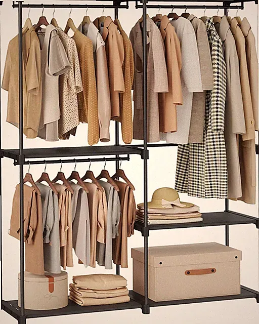 Kleiderschrank Offen, Kleiderständer, Kleiderstange, Garderobe, 3 Hängefächer, V