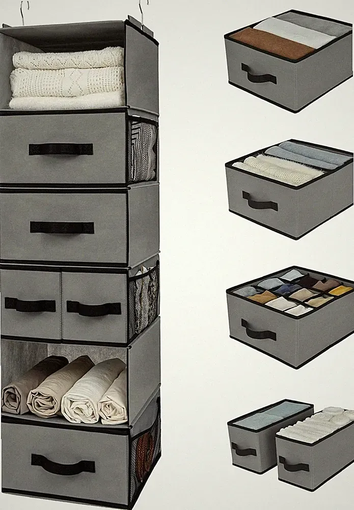 Kleiderschrank Organizer Hängend 6 Fächer Grau Hängeaufbewahrung Schubladen