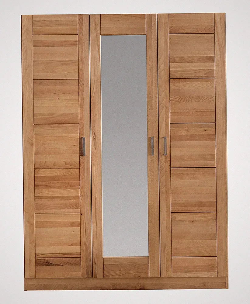 Kleiderschrank Pia Kernbuche Teilmassiv geölt 3 türig mit Spiegel Breite 152cm