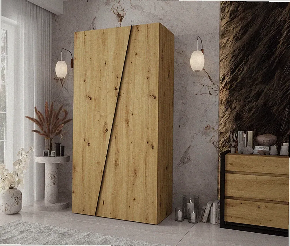 Kleiderschrank Rumds 100 cm mit 2 Türen, Garderobe Kleiderstange Kollektion