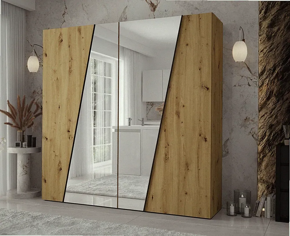 Kleiderschrank Rumds 2L 200 cm mit 4 Türen, Garderobe Kleiderstange Kollektion