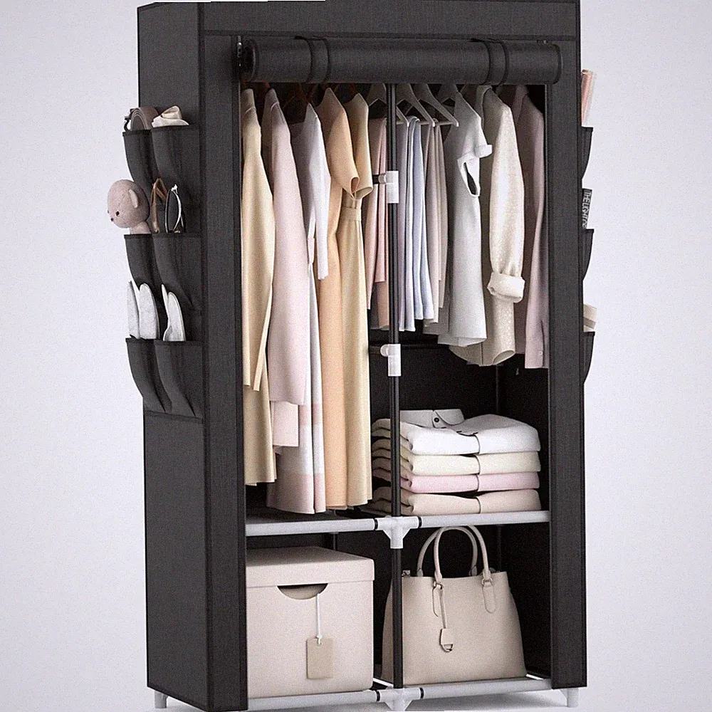 Kleiderschrank Schlafzimmer Stoffschrank Hängende Kleidung Ablagen Taschen