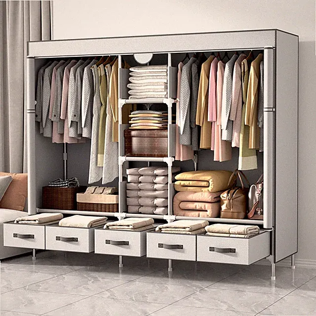 Kleiderschrank,Schlafzimmer Stoffschrank,Kleiderstander mit Schubladen,Faltba...