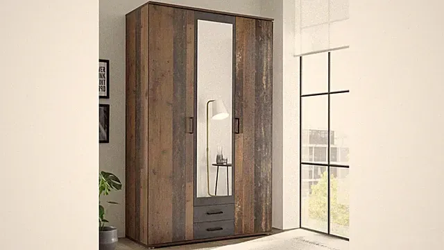 Kleiderschrank Schrank Chicago Melamin Old Style dunkel 3-türig mit Spiegeltür