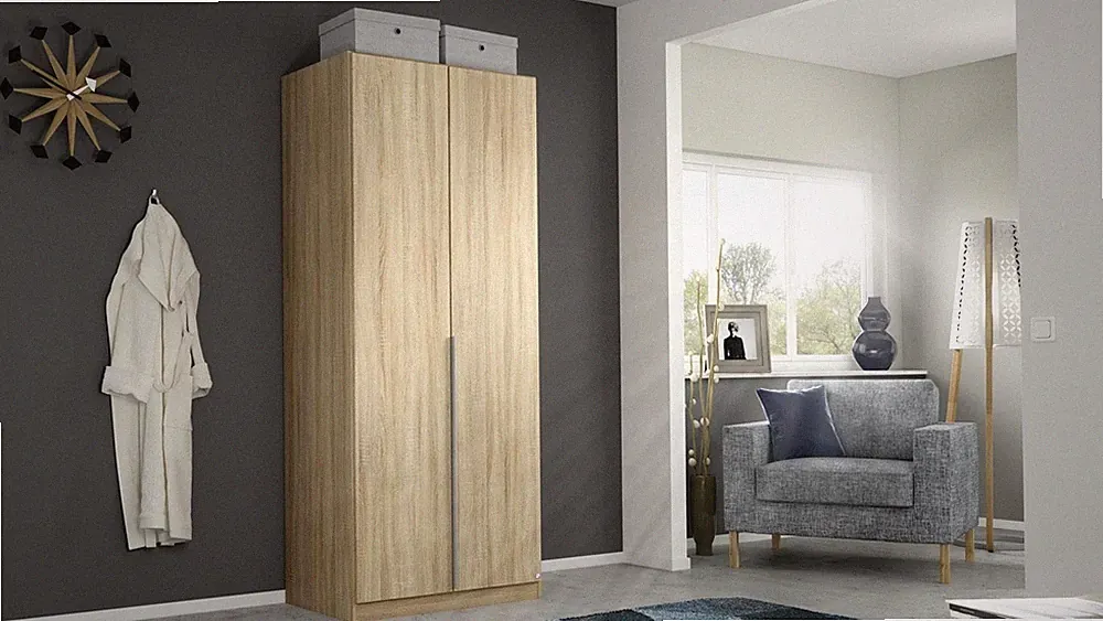Kleiderschrank Schrank Drehtürenschrank Alabama 2trg Sonoma Eiche Aluoptik 91 cm