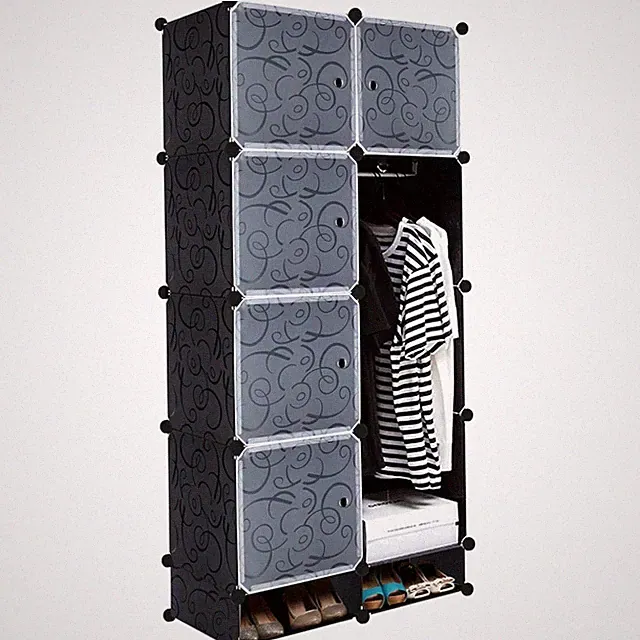 Kleiderschrank Schwarz Regalsystem Garderobenschrank Kunststoff 8 Würfeln Tür...