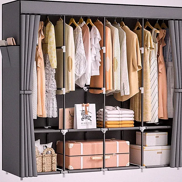 Kleiderschrank Stoff 168x43x162cm mit 8 Fächern Kleiderstange modern
