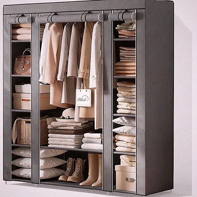 Kleiderschrank Stoff 45x150x175cm Grauer Metallrahmen Staubschutz Kleiderstange