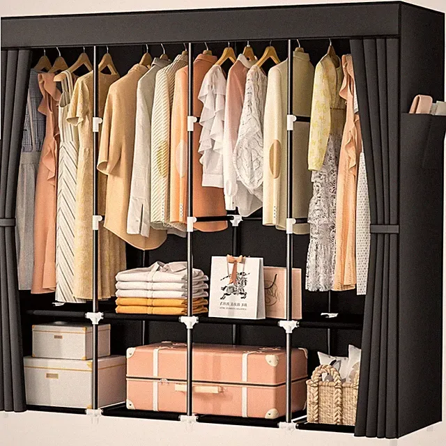 Kleiderschrank Stoff Kleiderstange Fächer Stabil Faltbar 168x43x162cm Schlafraum