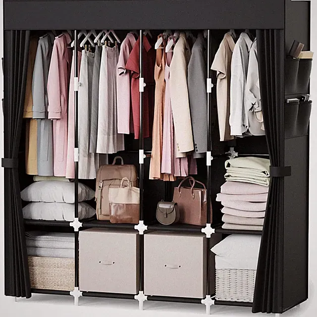 Kleiderschrank Stoff Schwarz Tragbar 170x42x170cm mit 8 Fächern Kleiderstangen