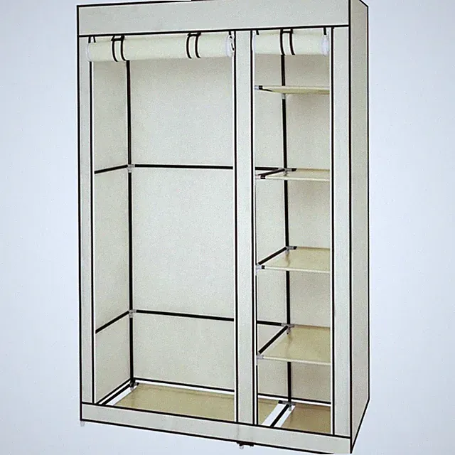 Kleiderschrank Stoffschrank faltbar, Beige, 110x45x175cm, Fächer, Reißverschluss