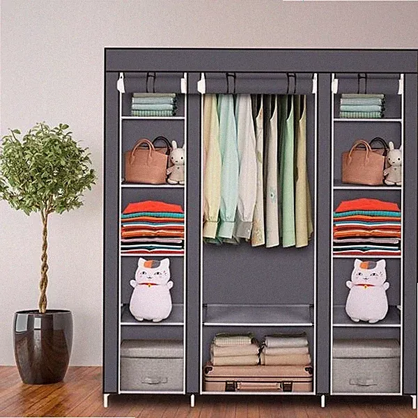 Kleiderschrank Stoffschrank Faltschrank mit Kleiderstange 174x147cm Grau Neu
