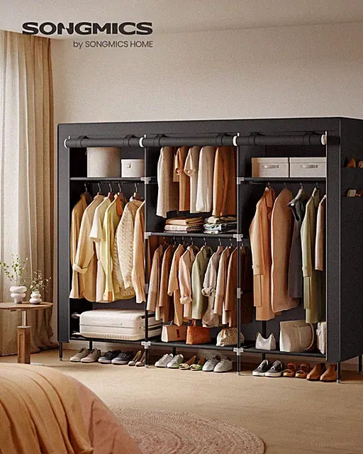 Kleiderschrank,Stoffschrank für Schlafzimmer, Schrank mit Kleiderstange, Ablagen