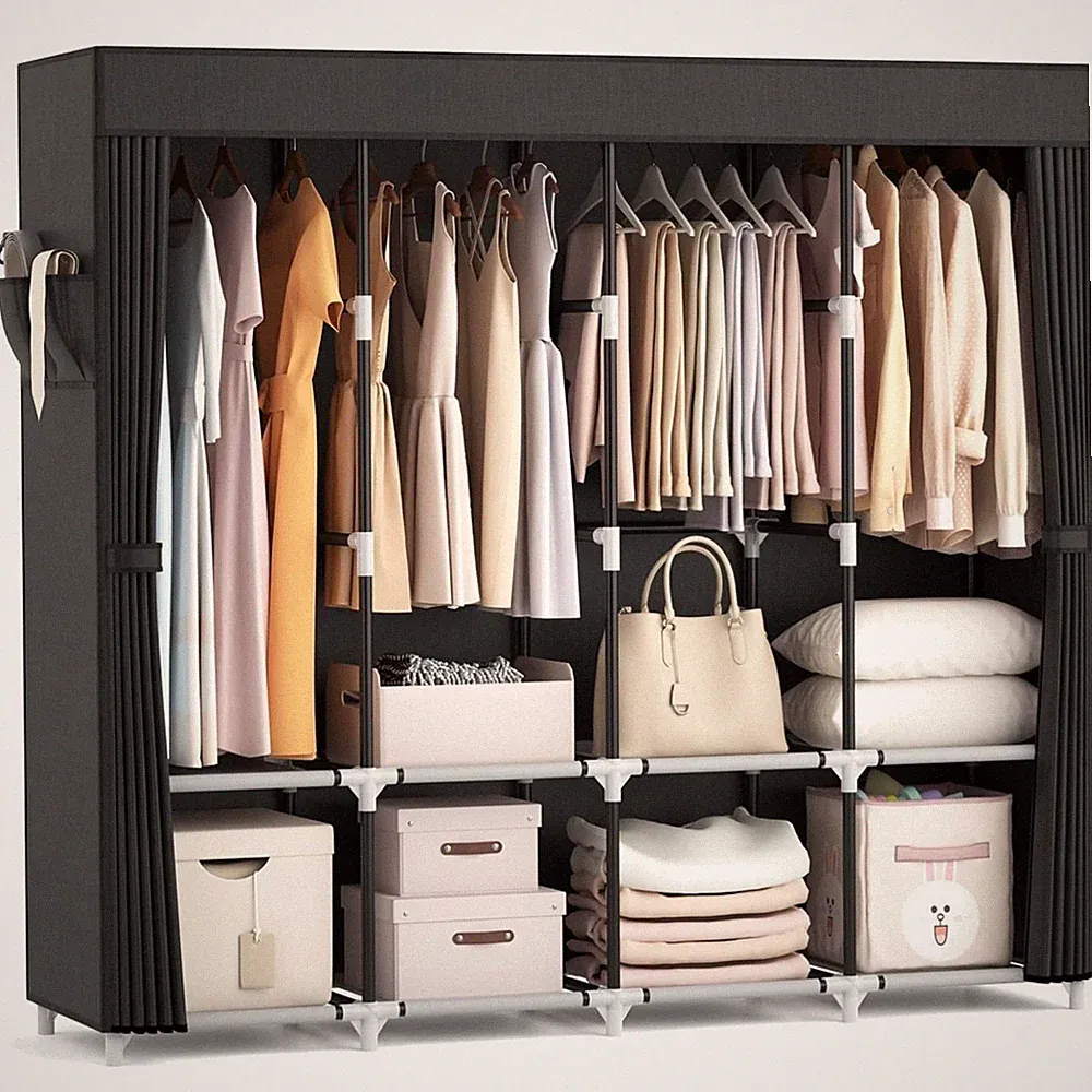 Kleiderschrank Stoffschrank Kleidercontainer mit Abdeckung 170x45x167cm
