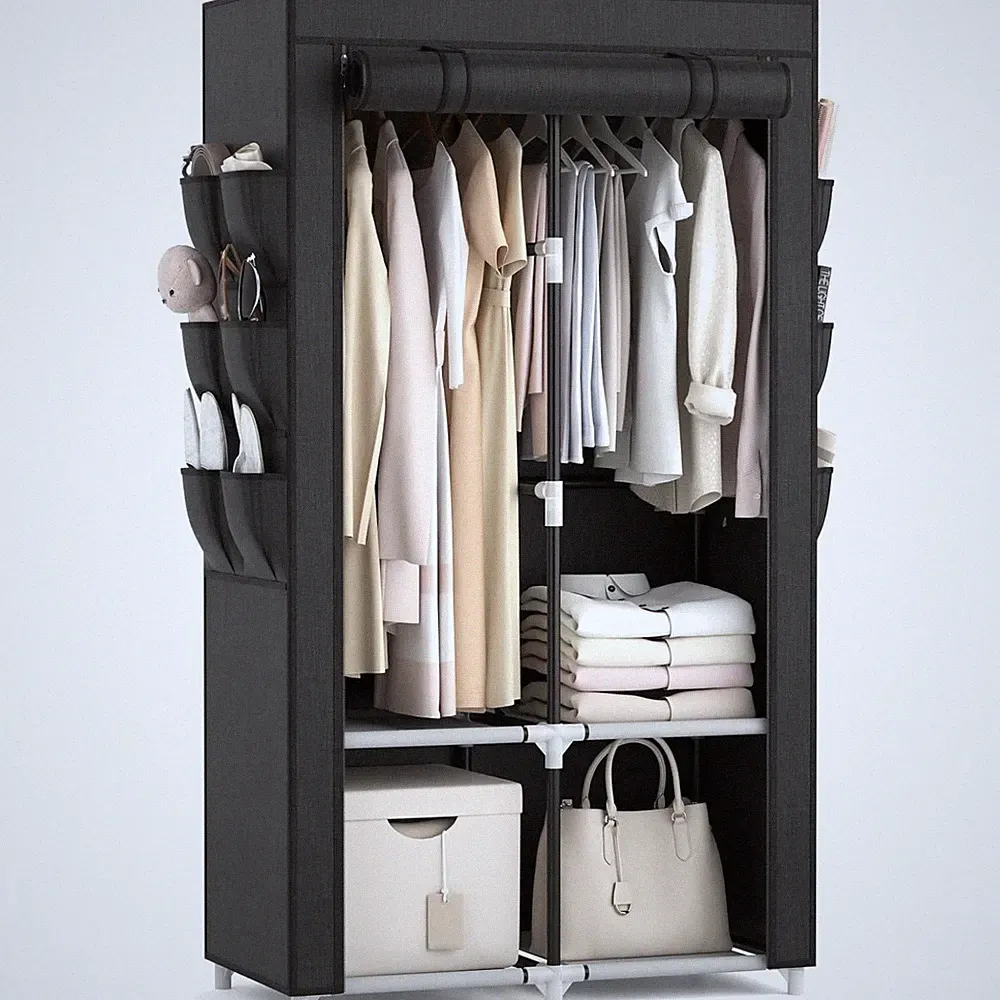Kleiderschrank Stoffschrank Kleiderorganizer Stauraum mit Taschen Ablagen