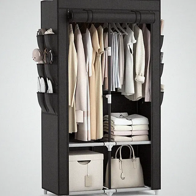 Kleiderschrank Stoffschrank Organizer Hängeschrank 4 Ablagen 2 Kleiderstangen