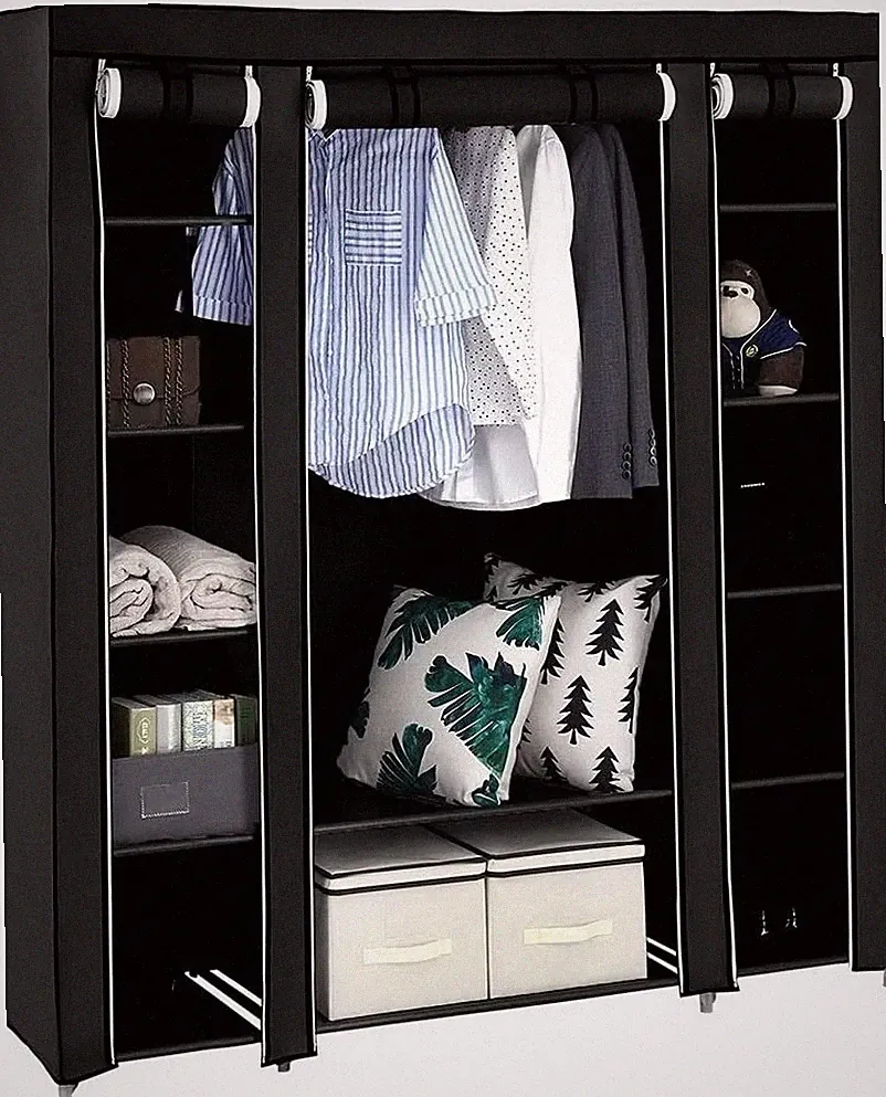 Kleiderschrank Stoffschrank Schwarz 150x45x175cm Faltschrank minimalistisch