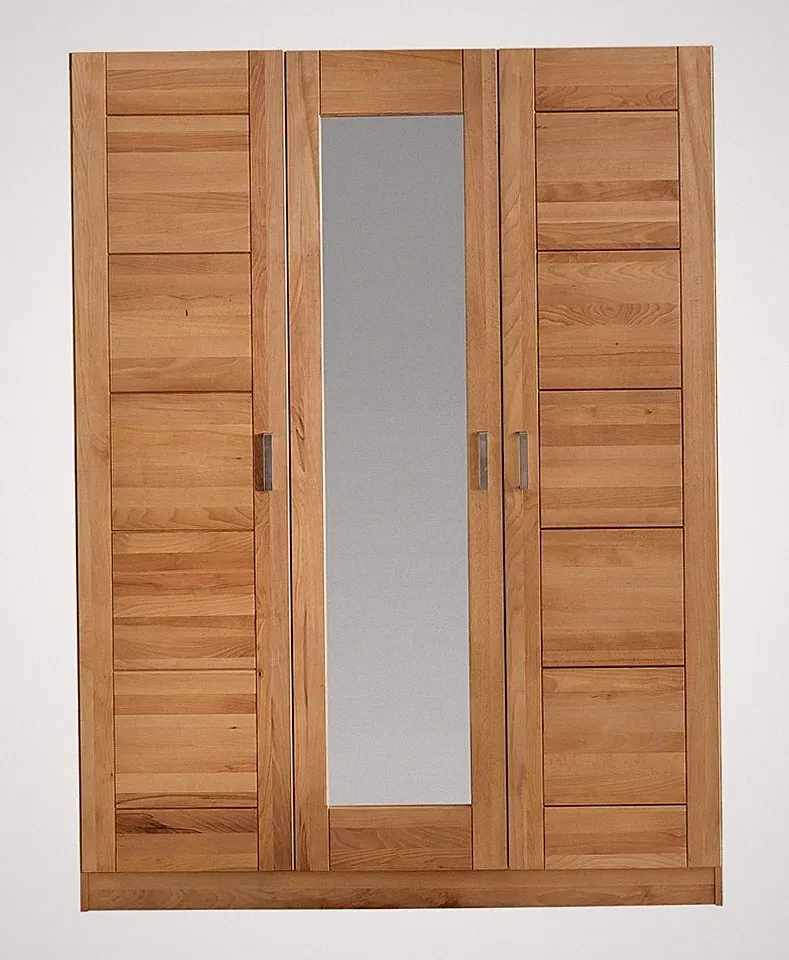 Kleiderschrank TollowSP Schrank Kernbuche massiv 3türig mit Spiegel B. 152cm