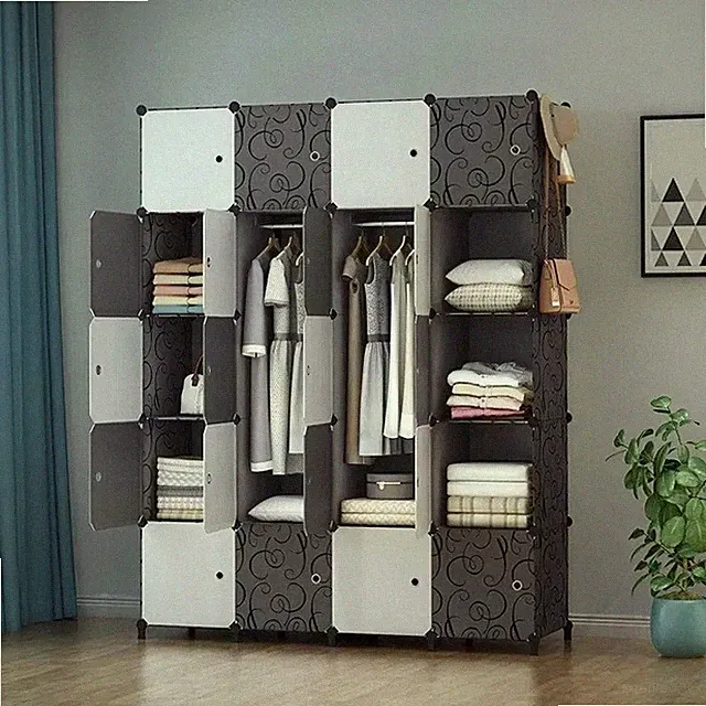 Kleiderschrank, Tragbarer Regalsystem, 16 Würfel Schrank aus Kunststoff 9020