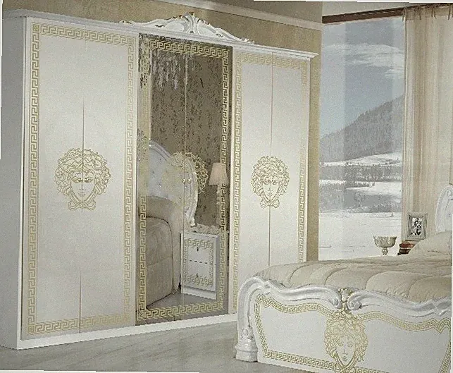 Kleiderschrank Vilma 6-türig in Weiß Gold Barock Design