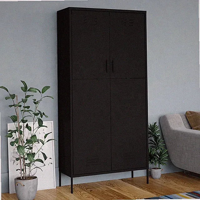 Kleiderschrank Weiß/Grau/Schwarz Mehrzweckschrank Garderobenschrank Hochschrank