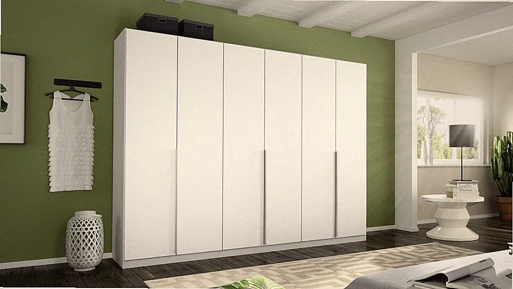 Kleiderschrank weiß Schrank 6-trg. Drehtürenschrank Alabama Aluoptik 271 cm