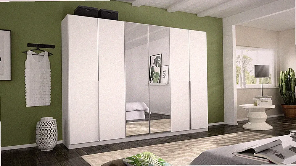 Kleiderschrank weiß Spiegel Schrank 6-trg. Drehtürenschrank Alabama 271 cm
