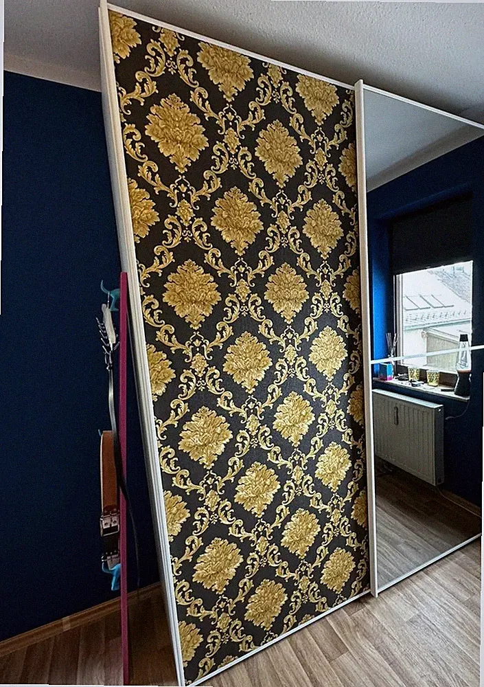 Kleiderschrank Weiß verspiegelt Ornament 180x75x240cm 2-türig 3 Schubladen