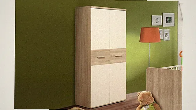 Kleiderschrank Winnie 2-türig Babyzimmer Sonoma Eiche Dekor und weiß