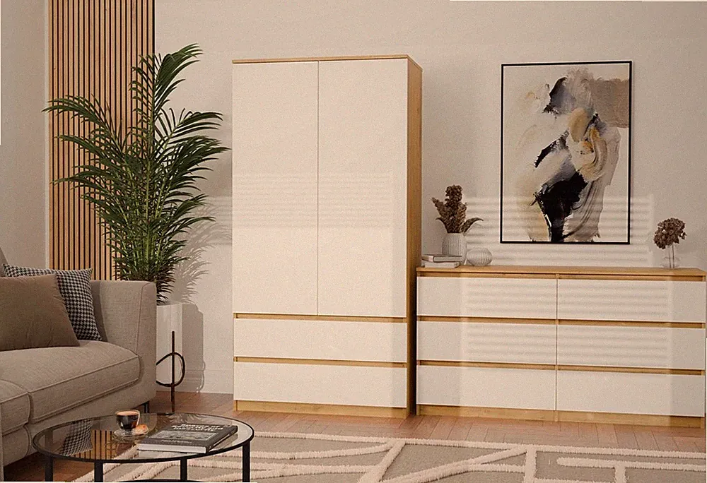 Kleiderschrank Wolfgang | 2 Türen 2 Schubladen Kleiderstange 90 cm | 8 Farben
