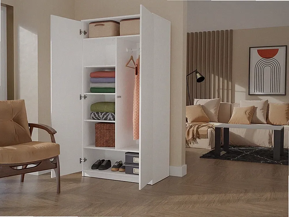 Kleiderschrank Wolfgang | Tip-On-System 90cm 2 Türen Kleiderstange | 4 Farben