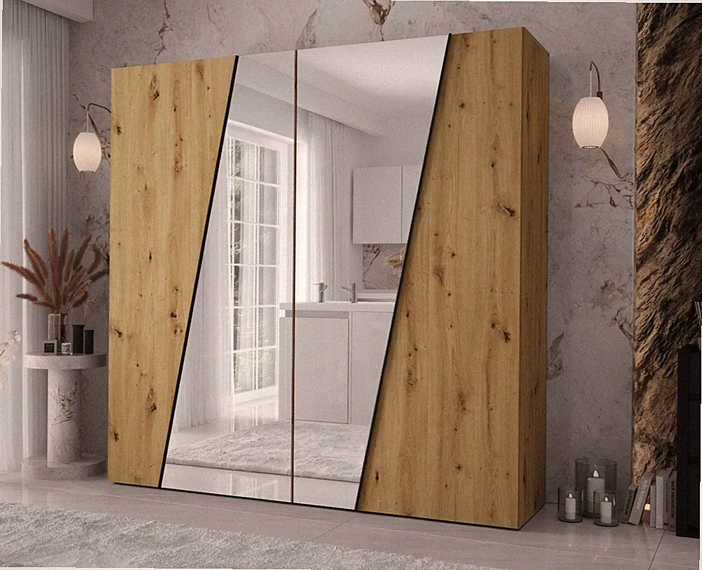 Kleiderschrank Zen 2L 200 cm mit 4 Türen, Garderobe Kleiderstange Kollektion