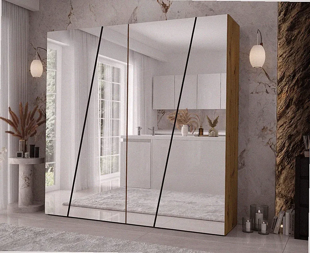 Kleiderschrank Zen 4L 200 cm mit 4 Türen, Garderobe Kleiderstange Kollektion