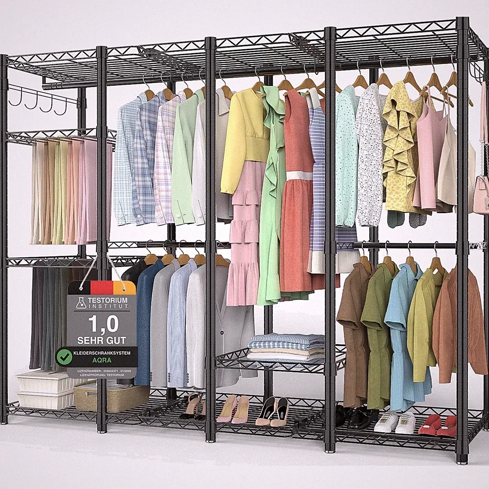 Kleiderständer Kleiderschrank Edelstahl Schwarz Regal Hosenständer 193cm